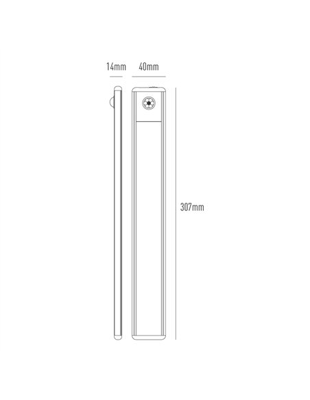 Regleta led regulable y recargable con sensor, magnética, 1,5 w, 3cct, 1500 mah, 14 x 40 x 306 mm