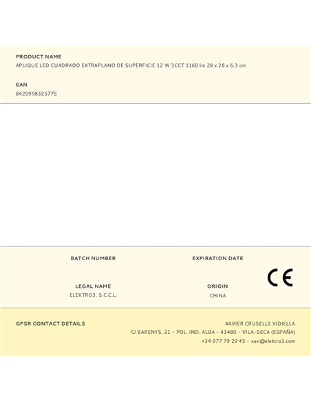 Aplique led cuadrado extraplano de superficie 12 w 3cct 1160 lm 28,5 x 28,5 x 6 cm