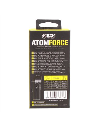 Mini linterna led atom force, alumino, recargable, 10 w 420 lm