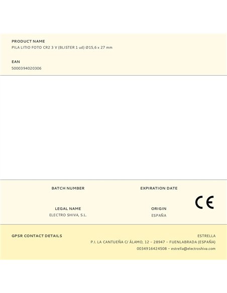 Pila litio cr2 3 v ø15,6 x 27 mm blister