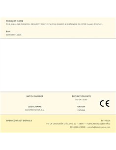 Pila alkalina duracell segurity mn21 12v (23a) mando a distancia (blister 2 unid.) ø10,3x28,5mm 2