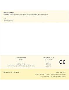 Pila para audífonos varta hearing aid batteries 675 (blister 6 unid.) 2