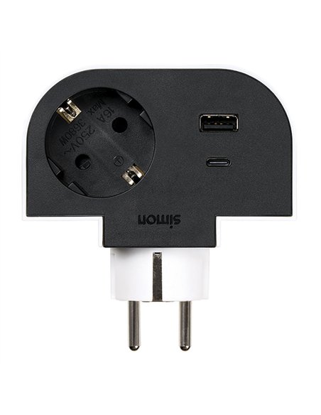 Adaptador giratorio schuko 1 toma + usb a+c 30 w 16 a 250 v~