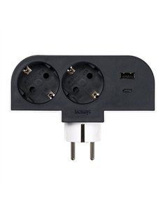 Adaptador giratorio schuko 2 tomas + usb a+c 30 w 16 a 250 v~