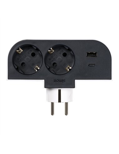 Adaptador giratorio schuko 2 tomas + usb a+c 30 w 16 a 250 v~