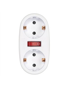 Adaptador 2 tomas schuko frontal con interruptor, 16 a 250 v~, blanco