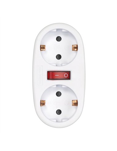 Adaptador 2 tomas schuko frontal con interruptor, 16 a 250 v~, blanco