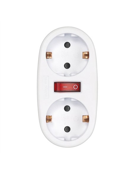 Adaptador 2 tomas schuko frontal con interruptor, 16 a 250 v~, blanco