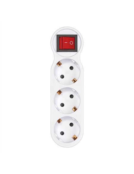 Adaptador 3 tomas schuko frontal con interruptor, 16 a 250 v~, blanco