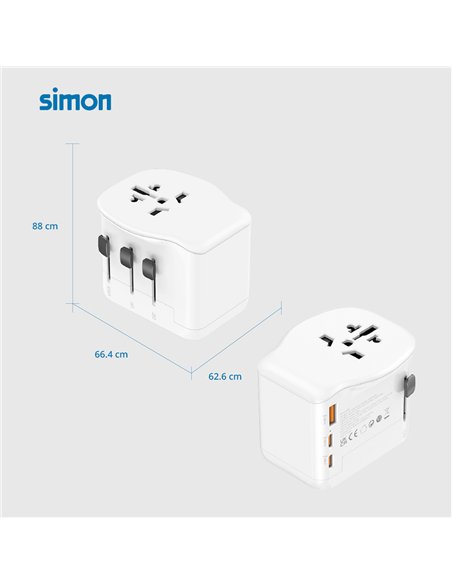 Adaptador viaje universal 3 usb (1a+2c) 20 w