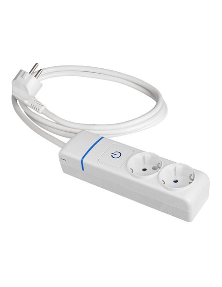 Base múltiple con 2 tomas 2p+t, con interruptor luminoso, 1,5 m cable h05vv-f 3g1,5 mm², blanca