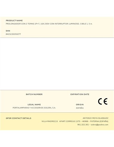 Base múltiple con 2 tomas 2p+t, con interruptor luminoso, 1,5 m cable h05vv-f 3g1,5 mm², blanca