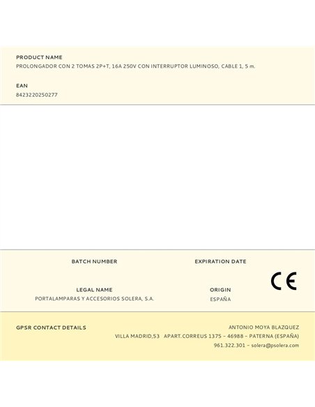 Base múltiple con 2 tomas 2p+t, con interruptor luminoso, 1,5 m cable h05vv-f 3g1,5 mm², blanca