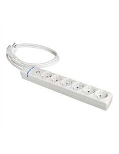 Base múltiple con 6 tomas 2p+t, con interruptor luminoso, 1,5 m cable h05vv-f 3g1,5 mm², blanca