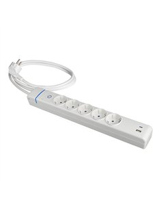 Base múltiple, 5 tomas 2p+t, con interruptor + 2 usb, 1,5 m cable h05vv-f 3g1,5 mm², 16a 250v~, blanca