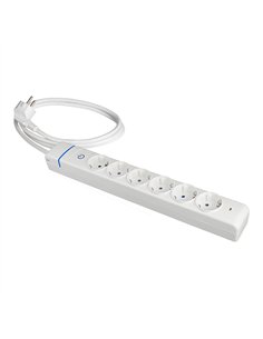 Base múltiple, 6 tomas 2p+t, con interruptor + protector, 1,5 m cable h05vv-f 3g1,5 mm², 16a 250v~, blanca