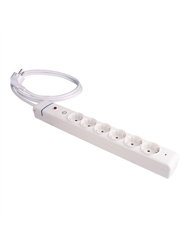 Base múltiple, 6 tomas 2p+t, con interruptor + protector, 1,5 m cable h05vv-f 3g1,5 mm², 16a 250v~, blanca