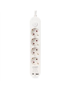 Base múltiple 4 tomas schuko, interruptor, 2 usb a + c, 1,5m de cable h05vv-f, 3g1,5 mm², 16a 250v~, blanca 2