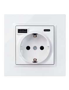 Base enchufe schuko + usb a + c 10,5 w 16 a 250 v~, simon 10, blanco
