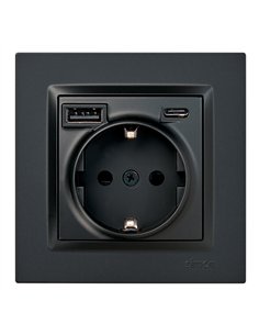 Base enchufe schuko + usb a + c 10,5 w 16 a 250 v~, simon 10, negro
