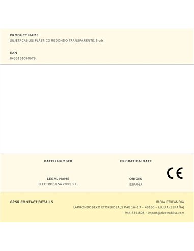 Sujetacables de plástico, redondo, transparente, 5 uds