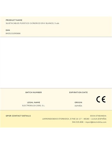 Sujetacables de plástico, cilíndrico en v, blanco, 5 uds
