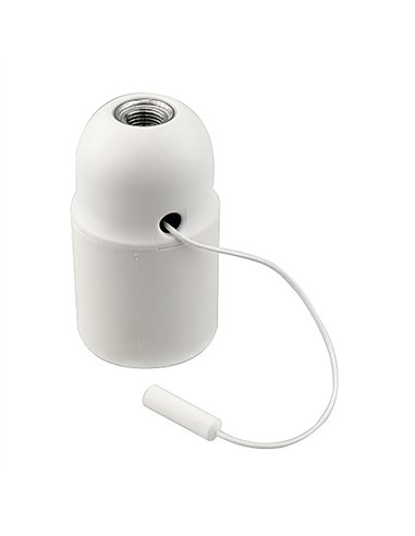 Portalamparas roscado liso con tirador e27 blanco