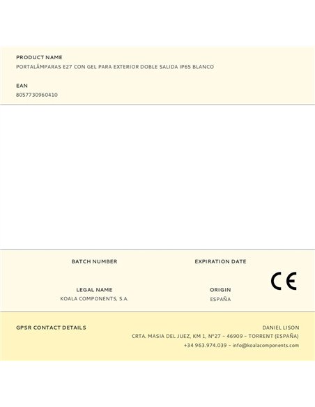 Portalámparas e27 con gel para exterior doble salida ip65 blanco