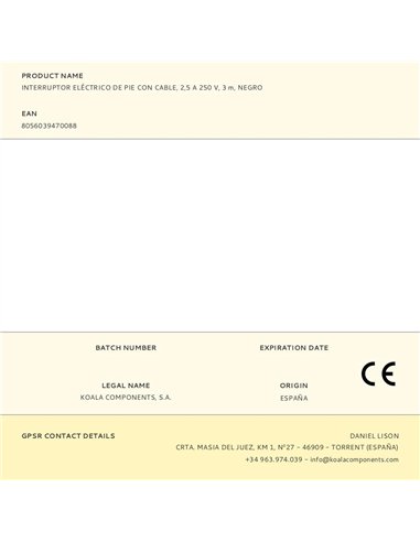 Interruptor eléctrico de pie con cable, 2,5 a 250 v, 3 m, negro