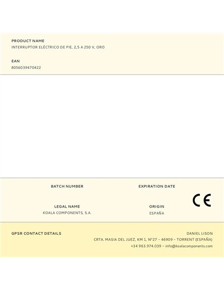 Interruptor eléctrico de pie, 2,5 a 250 v, oro
