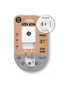 Cargador ultrarrápido 25 w usb-c + usb-a pd, blanco 2