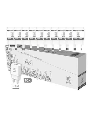 Pack ahorro 10 cargadores basik 2,4a blanc (usb-a)
