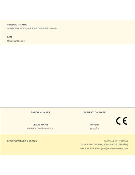Conector modular rj45 cat.6 stp, 50 uds