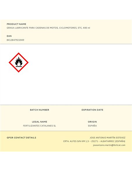 Grasa lubricante para cadenas de motos, ciclomotores, etc. 400 ml