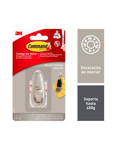 Gancho metálico, pequeño, níquel pulido, 1 ud + 2 tiras, máx 450 gr 2