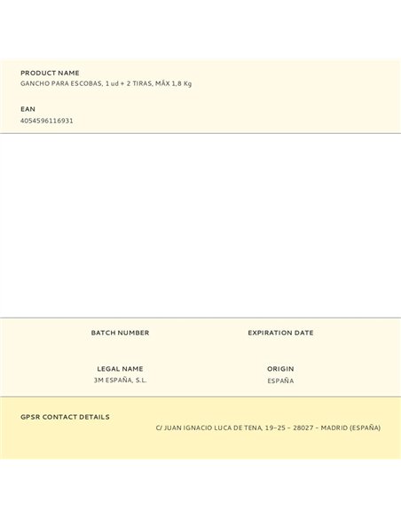 Gancho para escobas, 1 ud + 2 tiras, máx 1,8 kg