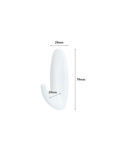 Gancho blanco, mediano, 29 x 79 x 29 mm, 2 uds + 4 tiras, máx 1,3 kg