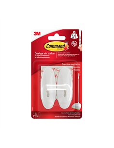 Gancho punta metálica, mediano, blanco, 29 x 79 x 29 mm, 2 uds + 4 tiras, carga max 1,3 kg 2