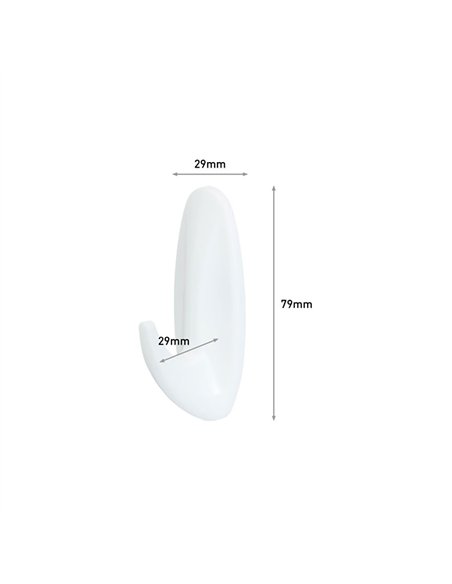 Gancho de diseño, mediano, blanco, 29 x 79 x 29 mm, 2 uds + 4 tiras, max 1,3 kg