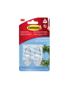 Gancho mediano trasparente, 25 x 60 x 25 mm, 2 uds + 4 tiras 2