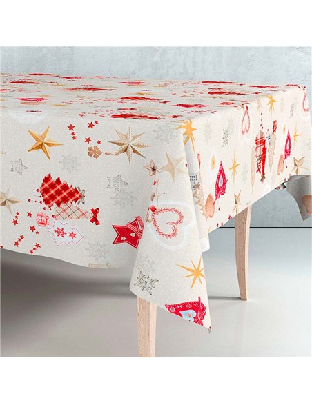 Rollo de hule con motivos navideños beige, 140 cm x 25 m