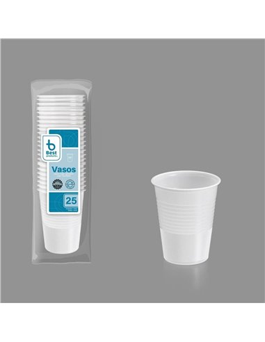 Vasos de plástico blancos 200cc, 25 uds