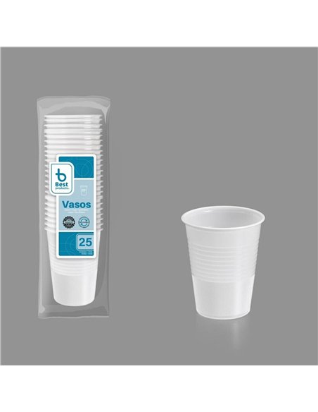 Vasos de plástico blancos 200cc, 25 uds