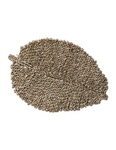Mantel individual de junco, modelo hoja, 49 x 34 x 1,5 cm