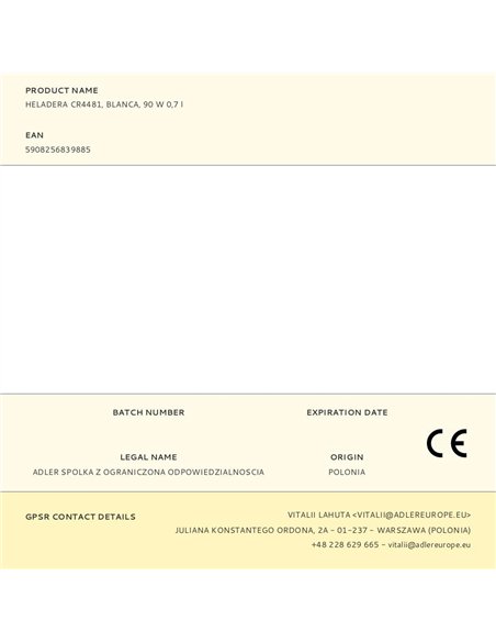 Heladera cr4481, blanca, 90 w 0,7 l