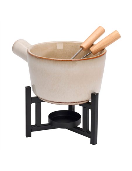 Fondue con soporte y 2 tenedores