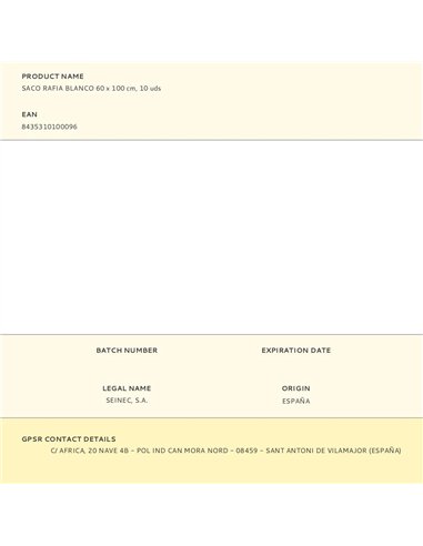Saco de rafia blanco 60 x 100 cm, 10 uds