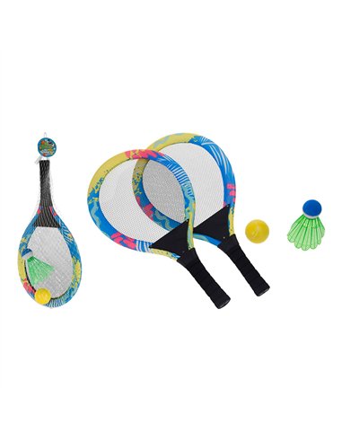 Set de 2 raquetas con pelota de tenis y badminton