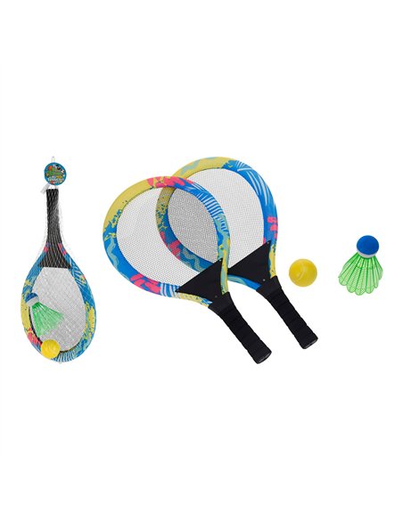 Set de 2 raquetas con pelota de tenis y badminton