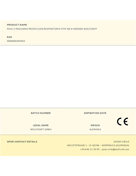 Pack 2 mascaras proteccion respiratoria ffp2 nr d 4945000 wolfcraft